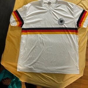 White T-Shirt with Striped Sleeves